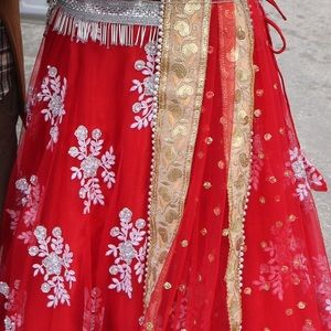 Embroidered Circular red indian lehenga